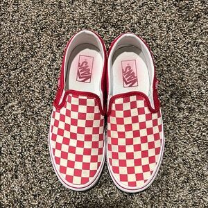 Vans Red and White Checkered Slip-On Sneakers
